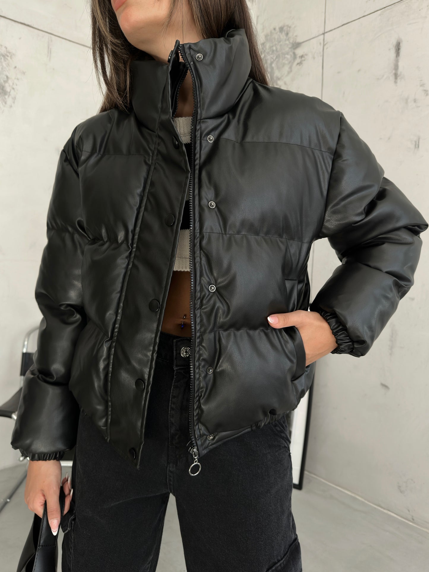 Leather Black Puffer Jacket 