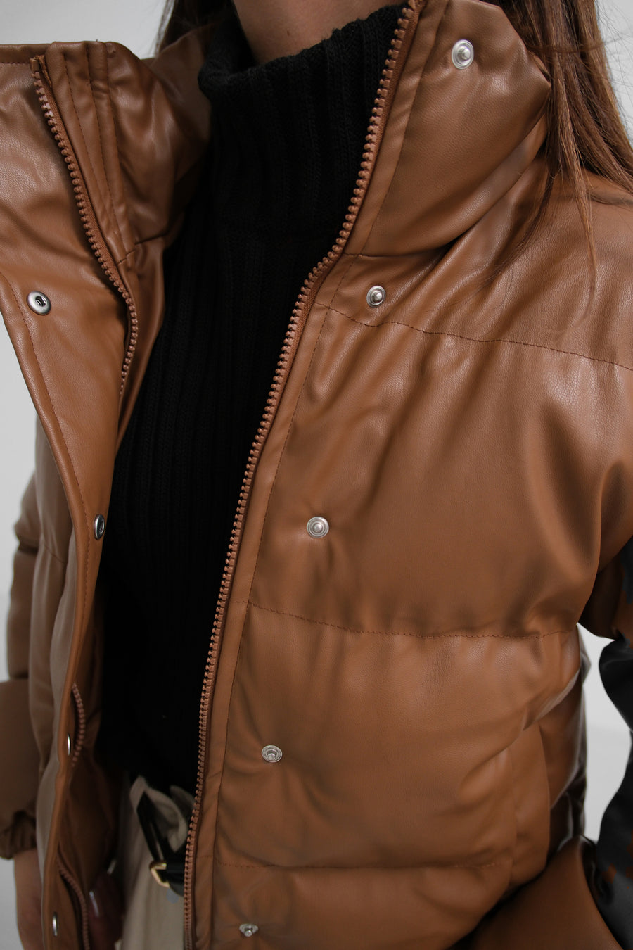 Leather Tan Puffer Jacket 