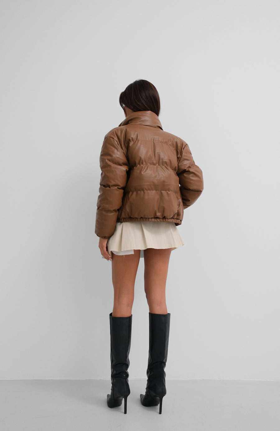 Leather Tan Puffer Jacket 