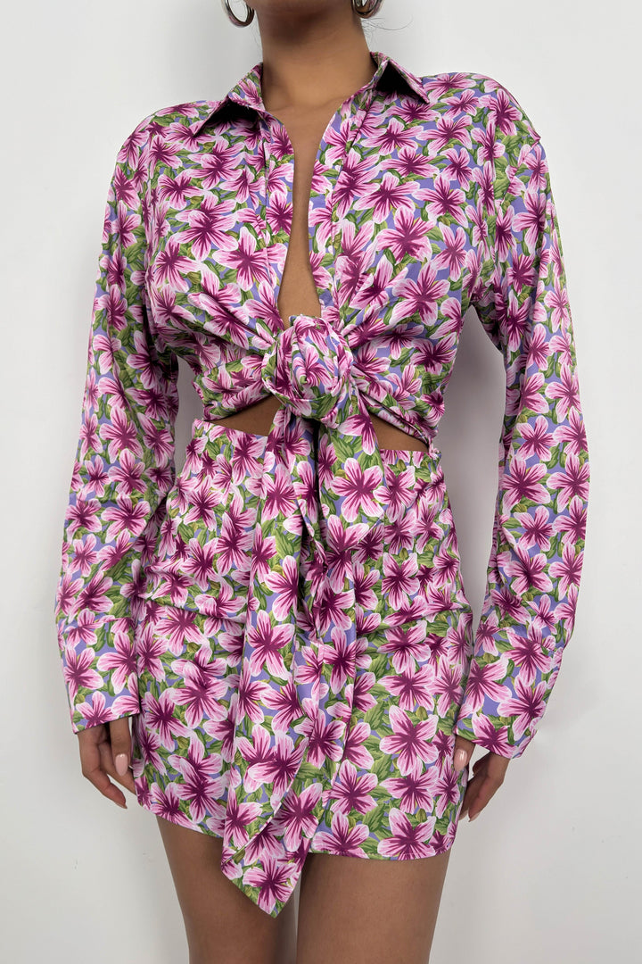 Patterned Tied Pink Mini Dress 