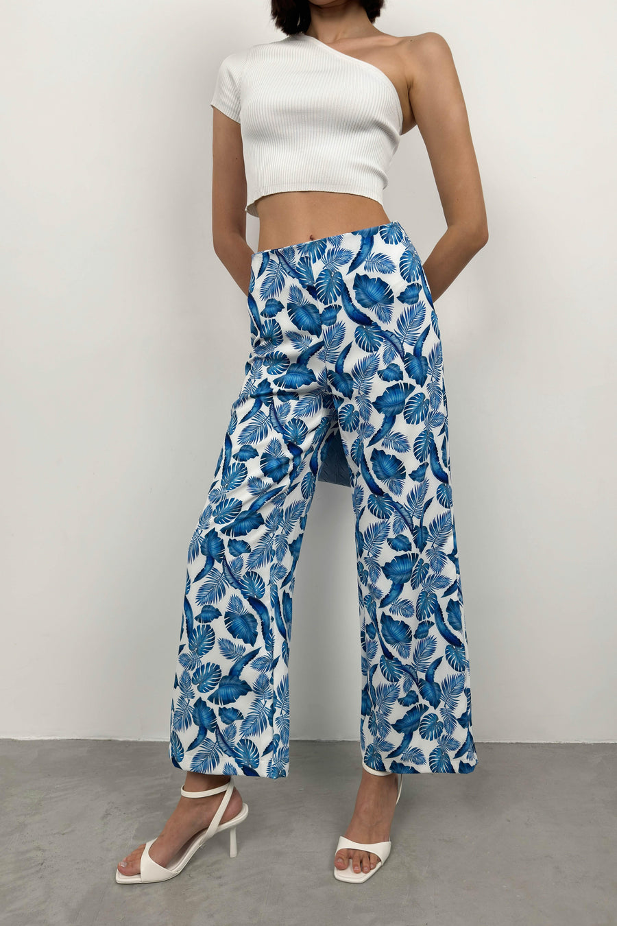 Patterned Straight Leg Blue Trousers 