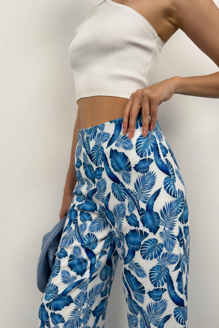 Patterned Straight Leg Blue Trousers 