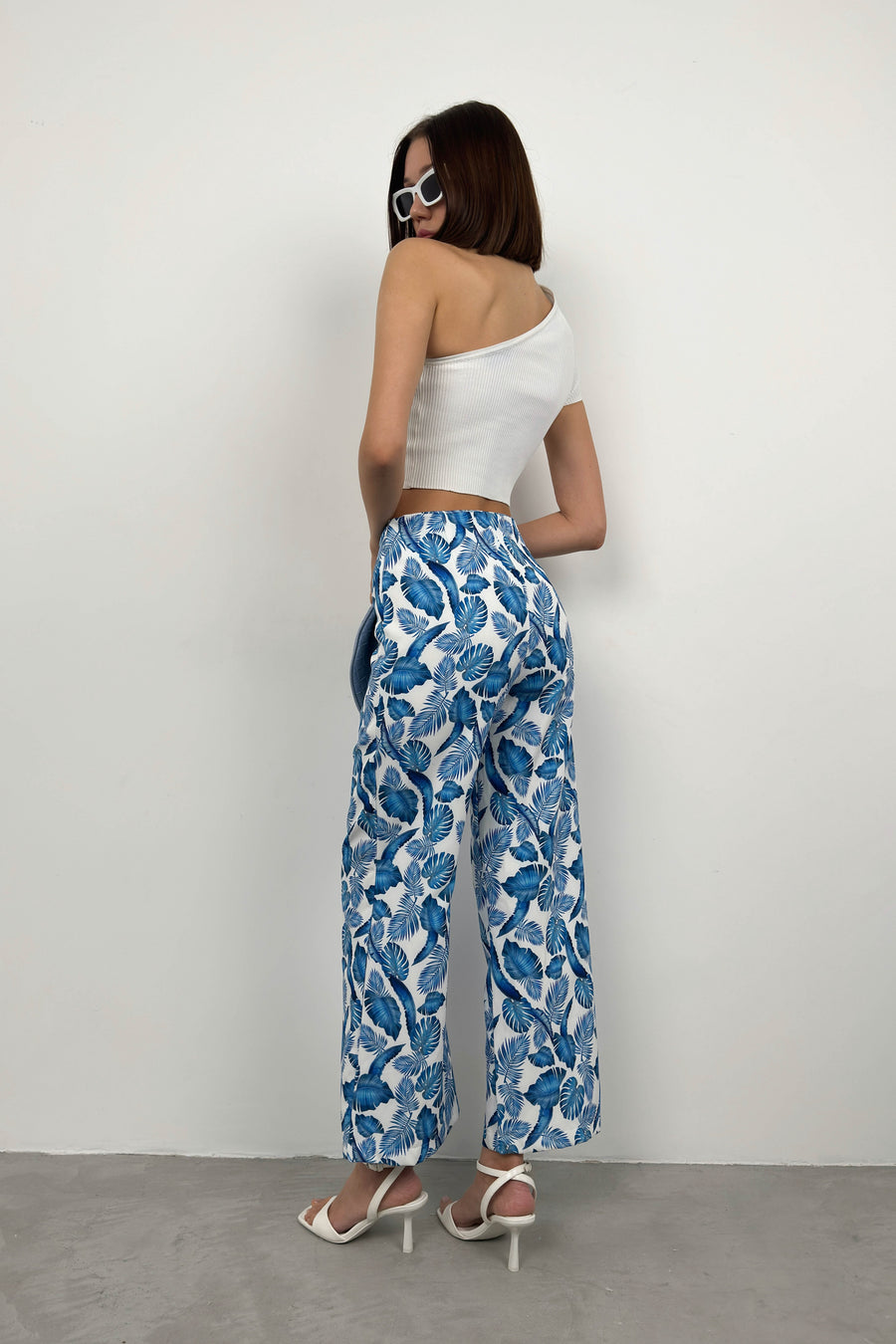 Patterned Straight Leg Blue Trousers 