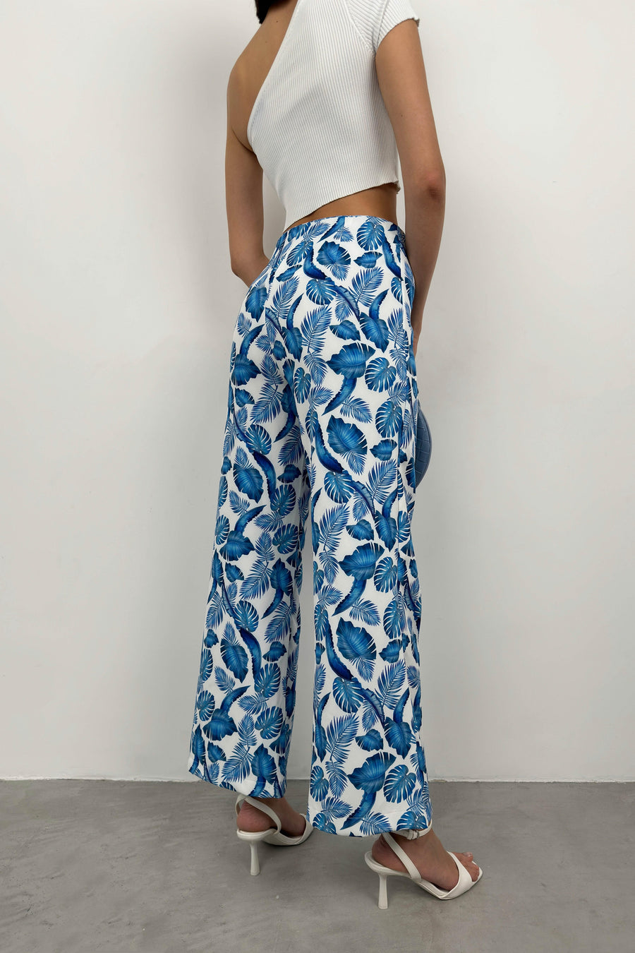 Patterned Straight Leg Blue Trousers 