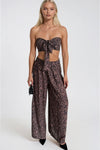 Leopar Desenli Crop Bluz Pantolon İkili Takım
