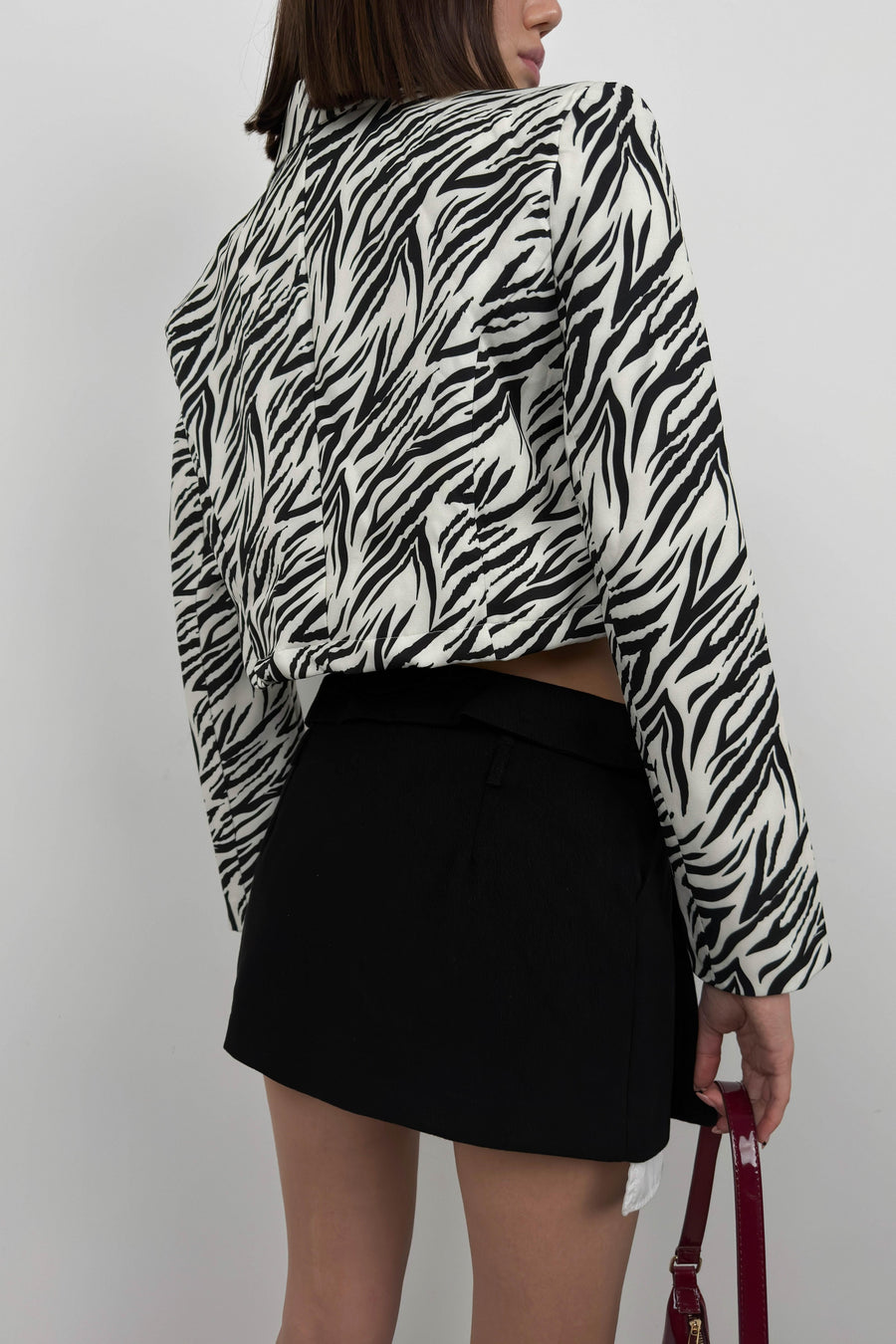 Patterned Black Crop Jacket 