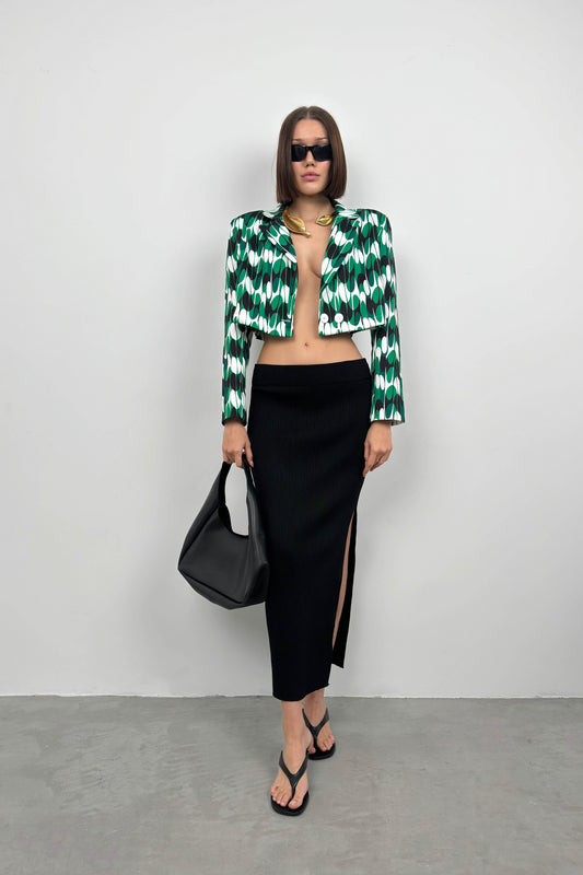 Patterned Green Crop Jacket 