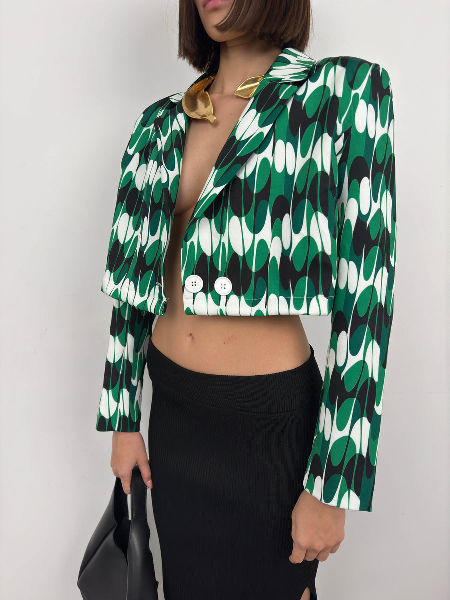 Patterned Green Crop Jacket 