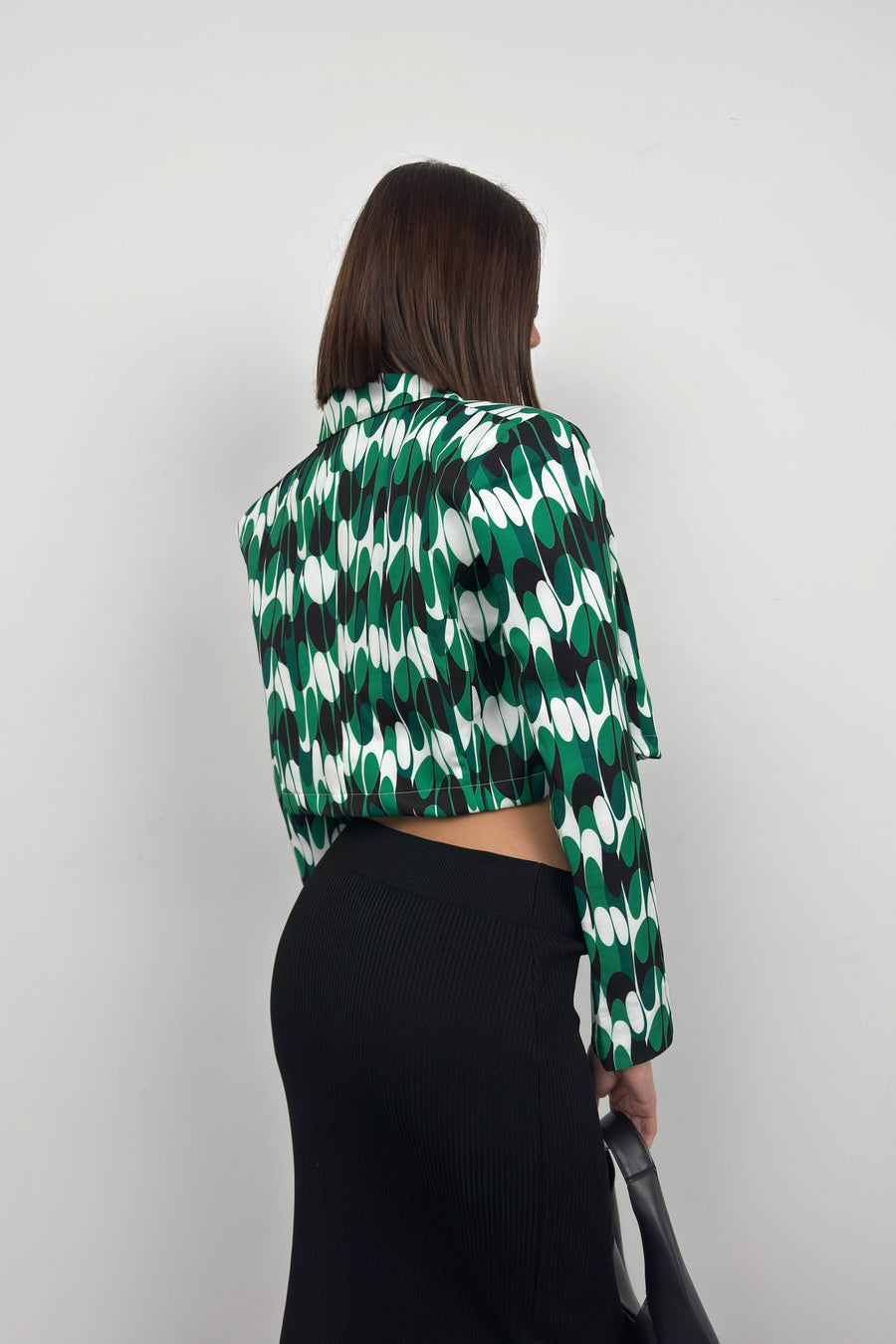 Patterned Green Crop Jacket 