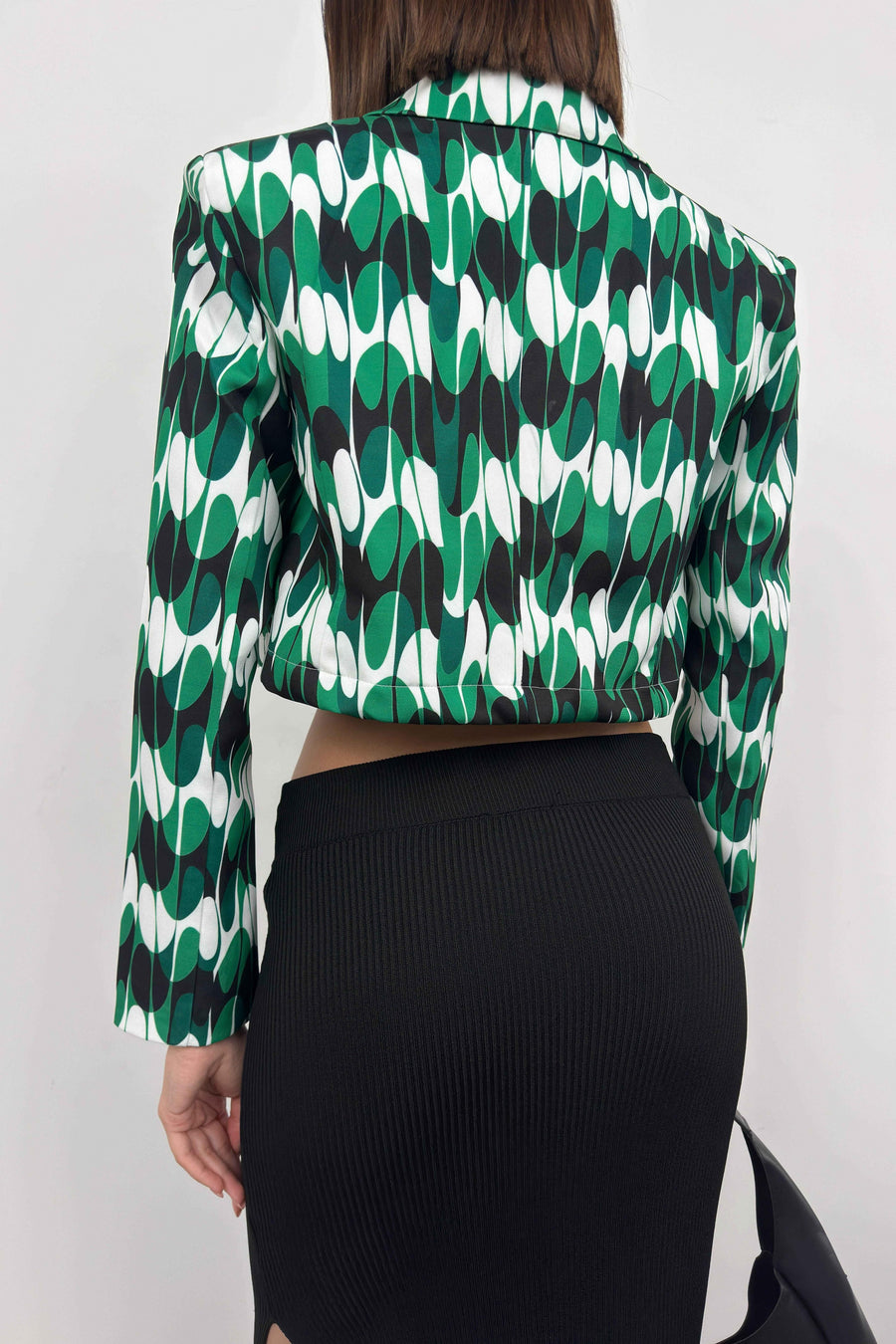 Patterned Green Crop Jacket 