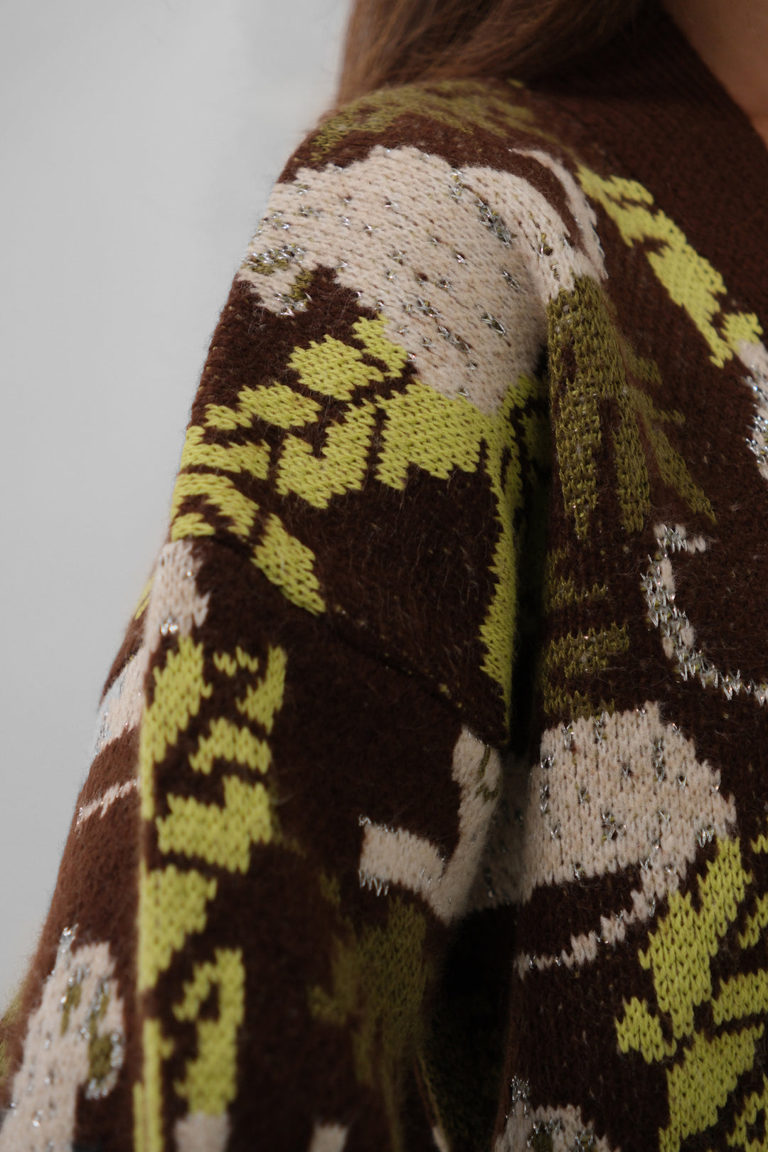 Patterned Oversize Brown Cardigan 