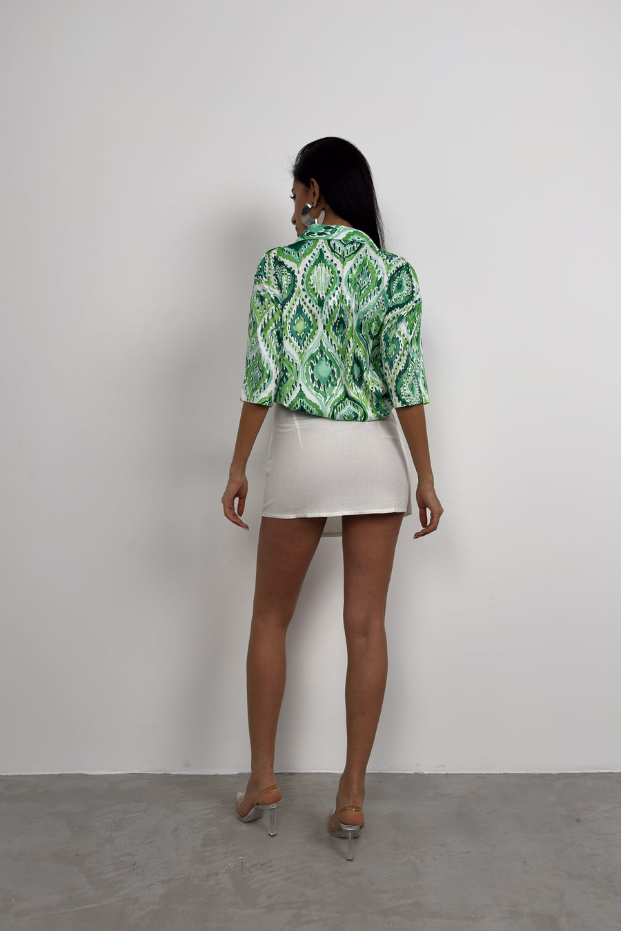 Patterned Green Satin Shirt 