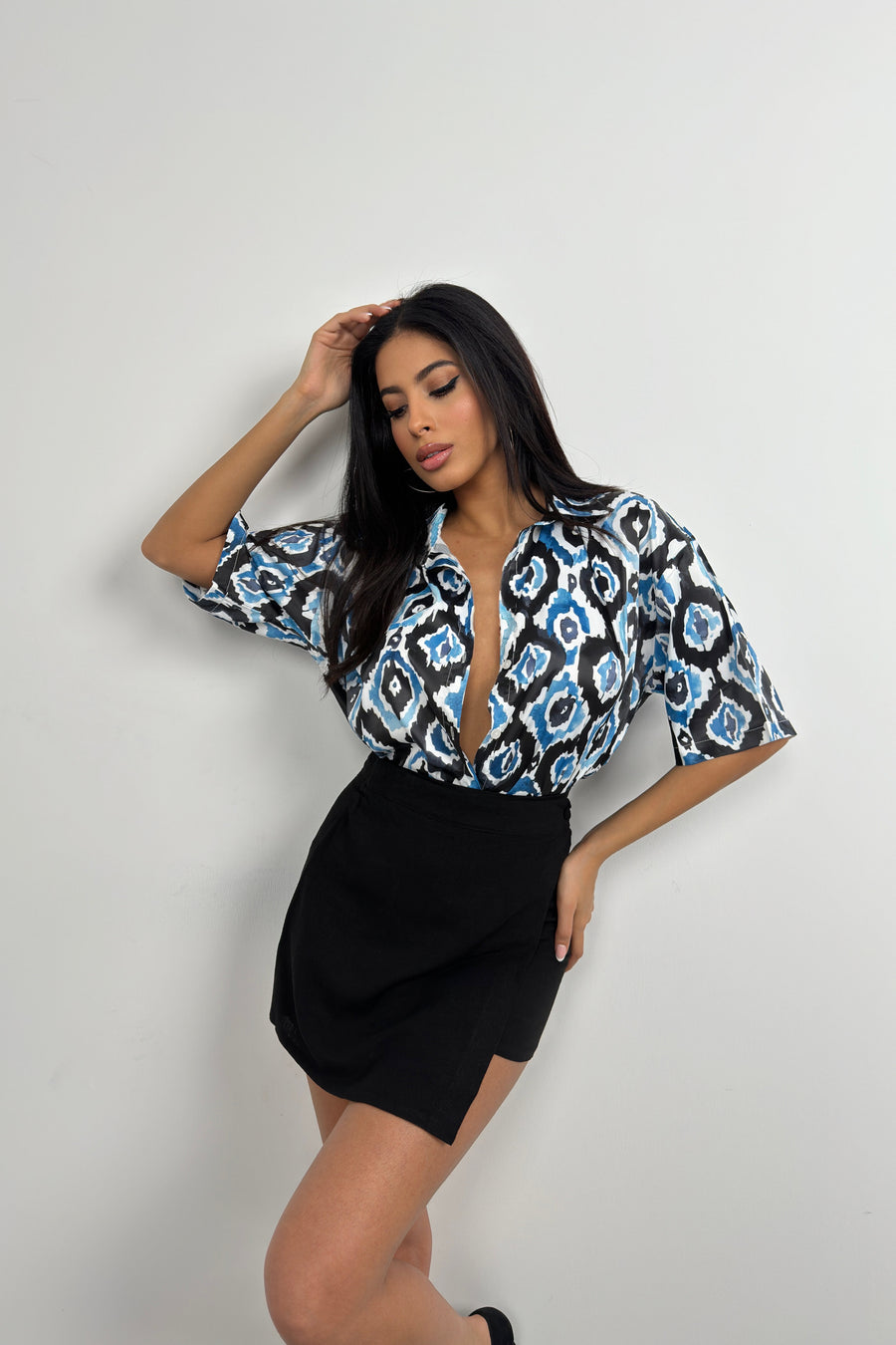 Patterned Satin Blue Shirt 