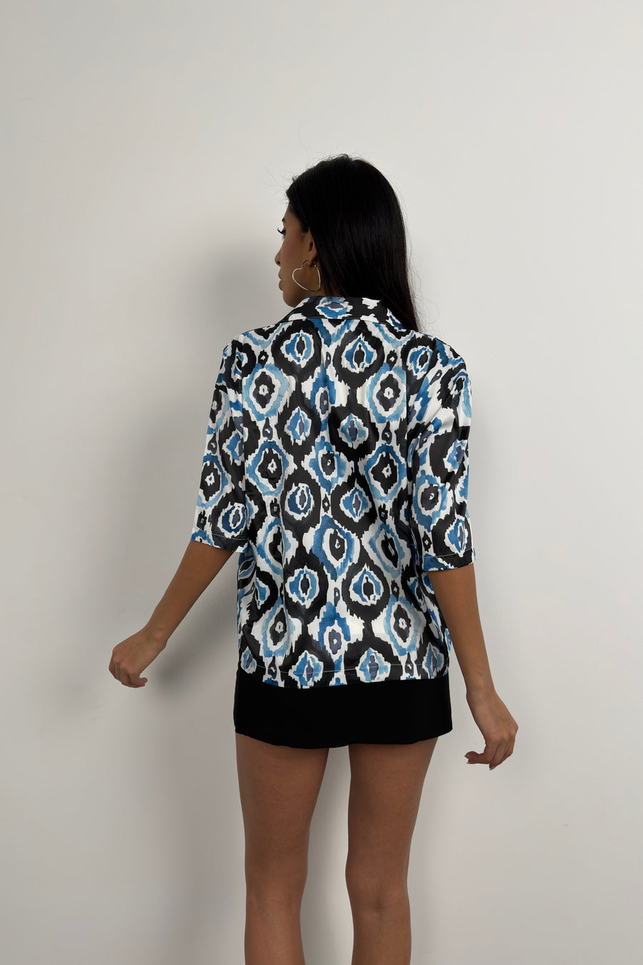 Patterned Satin Blue Shirt 