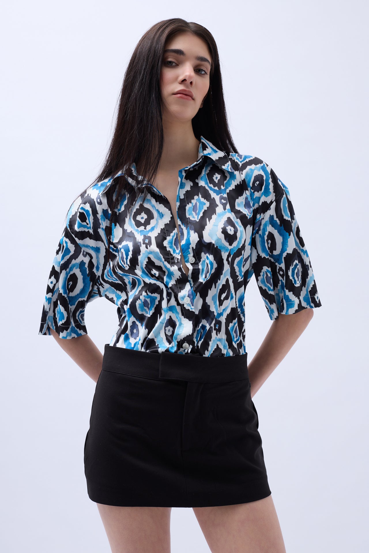 Patterned Satin Blue Shirt 