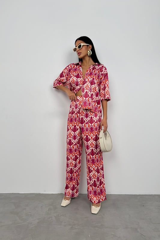 Patterned Satin Pink Trousers 