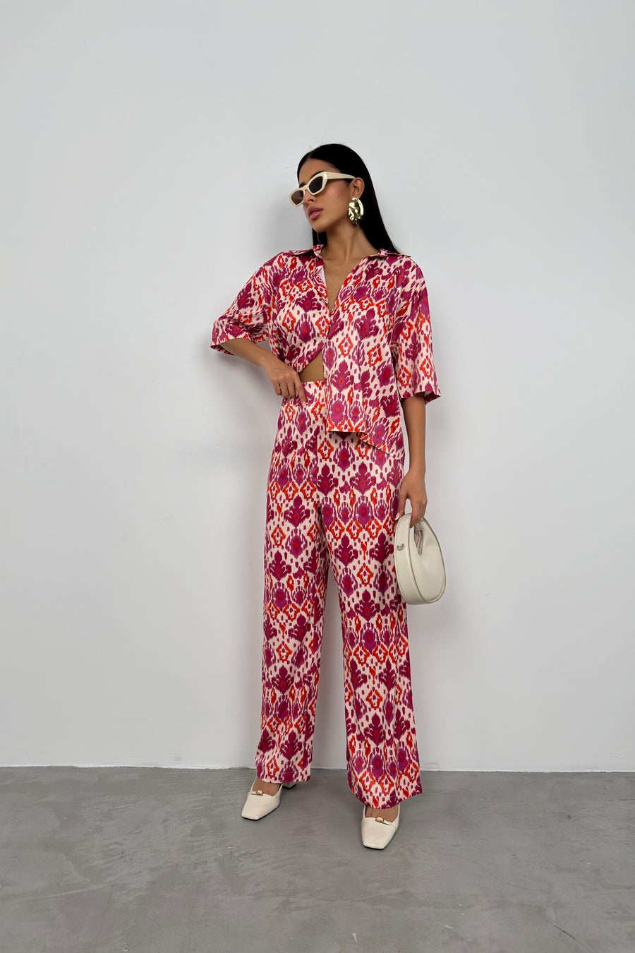 Patterned Satin Pink Trousers 