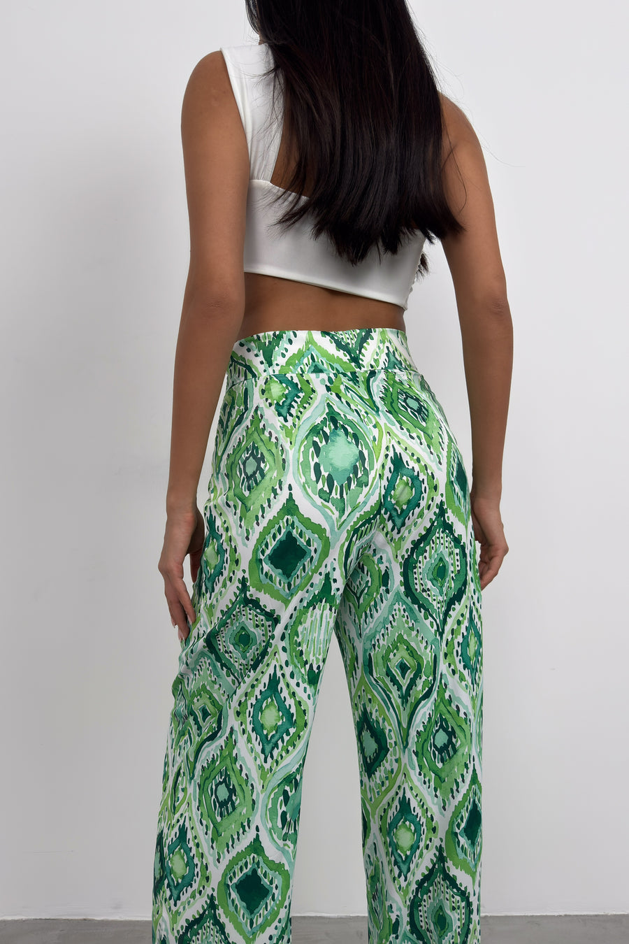 Patterned Satin Green Trousers 