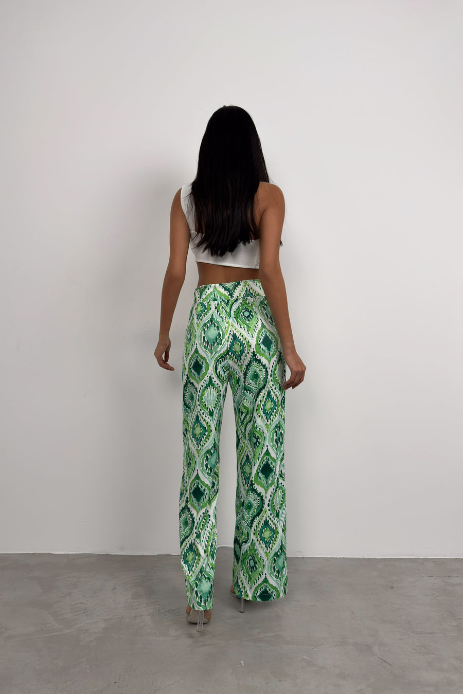 Patterned Satin Green Trousers 