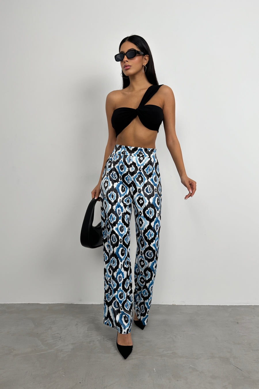 Patterned Satin Blue Trousers 