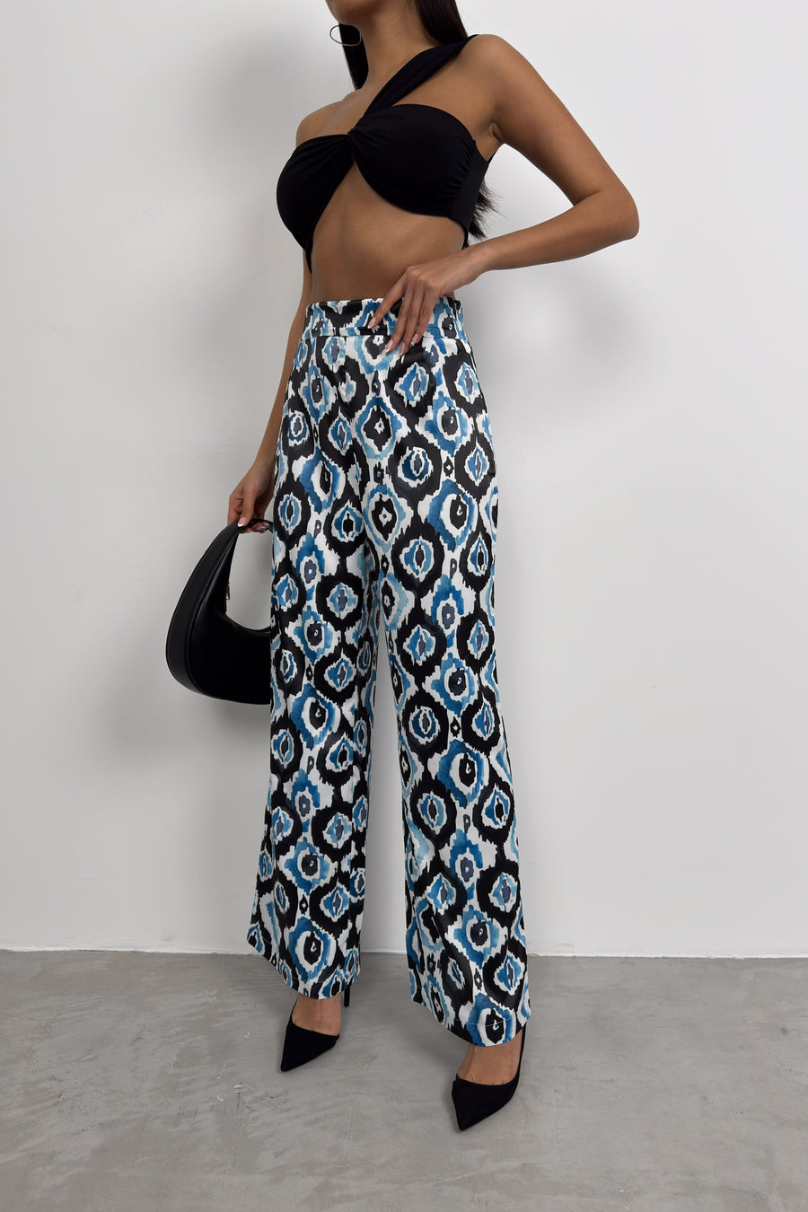 Patterned Satin Blue Trousers 