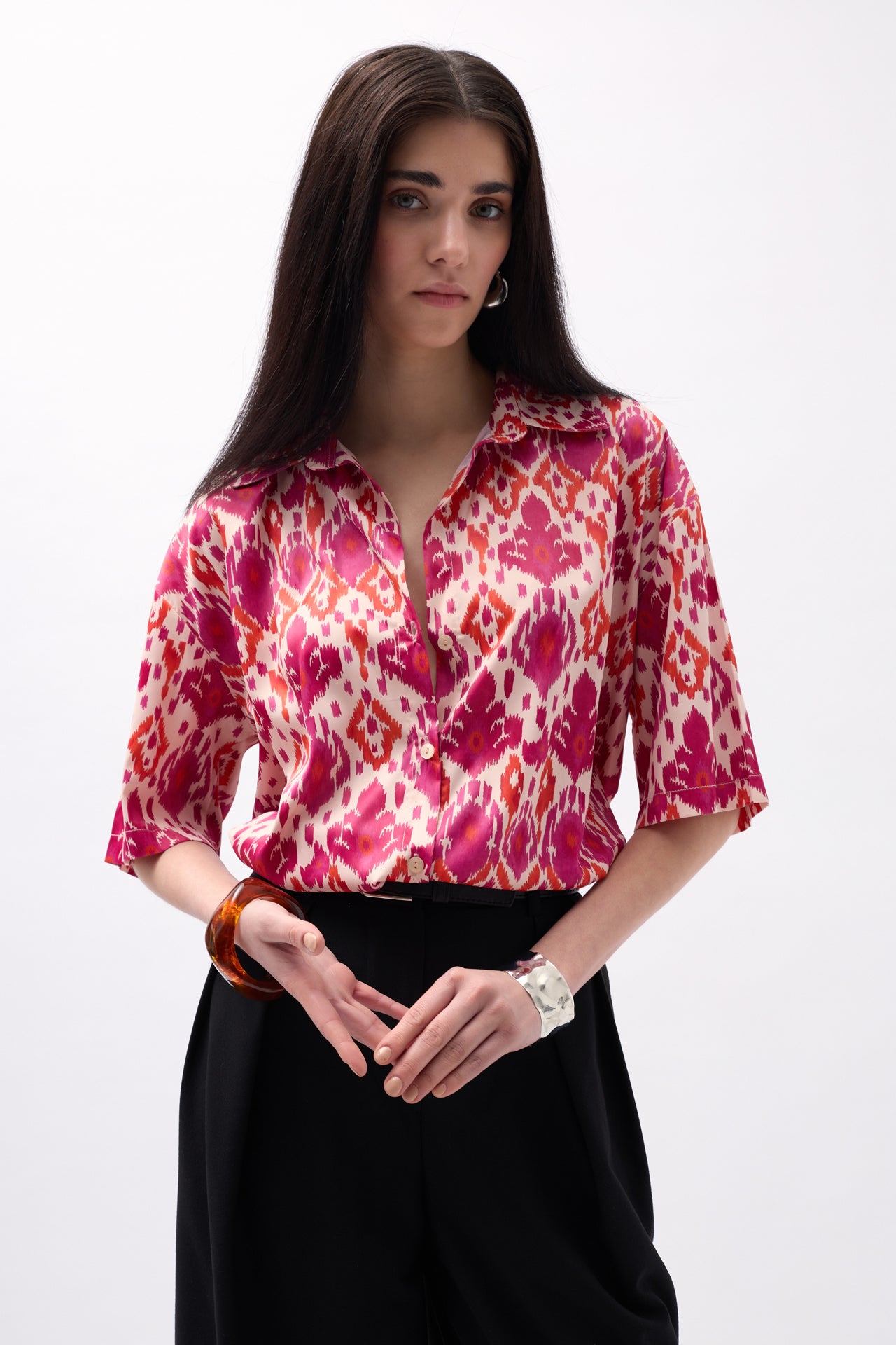 Patterned Satin Pink Shirt 