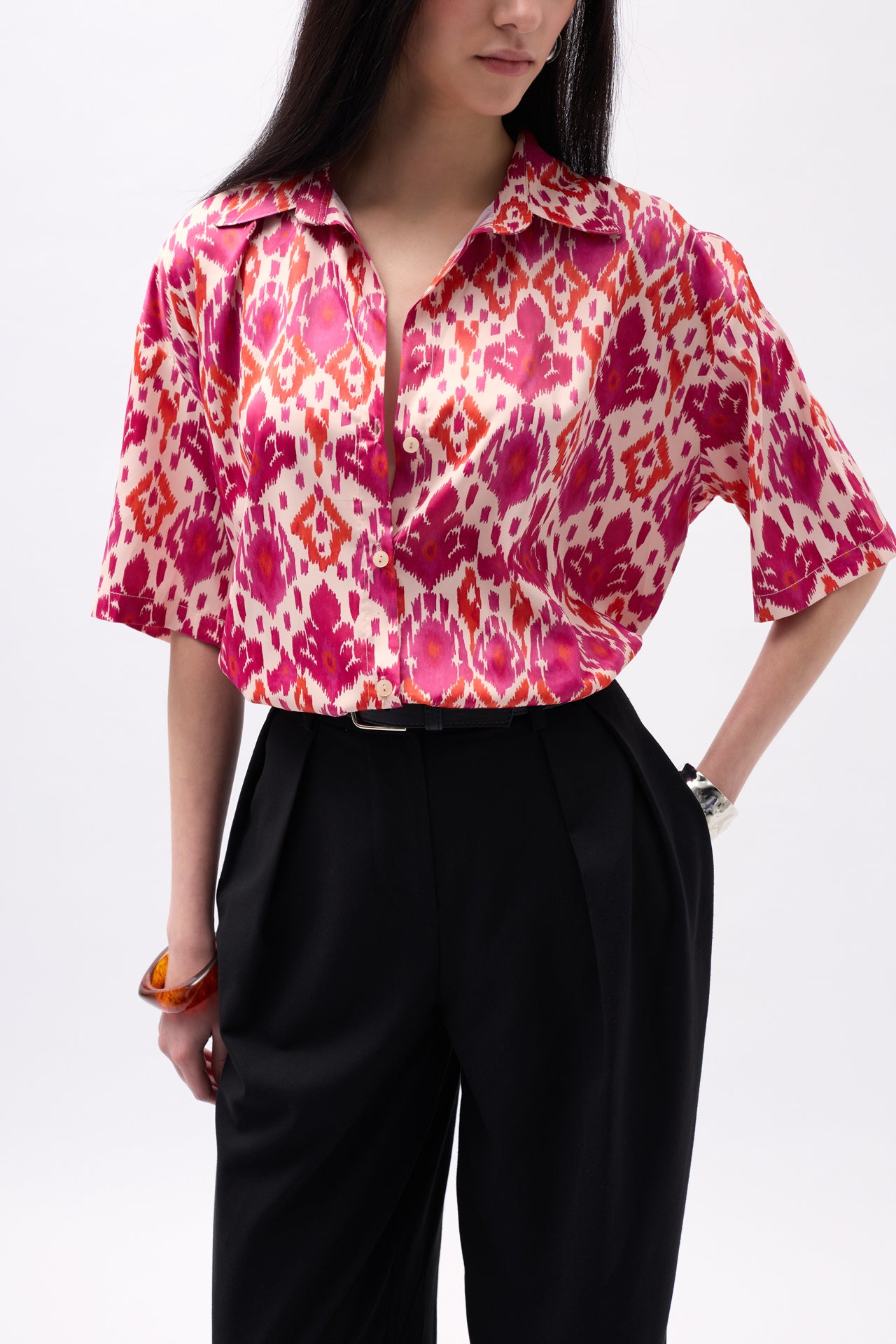 Patterned Satin Pink Shirt 