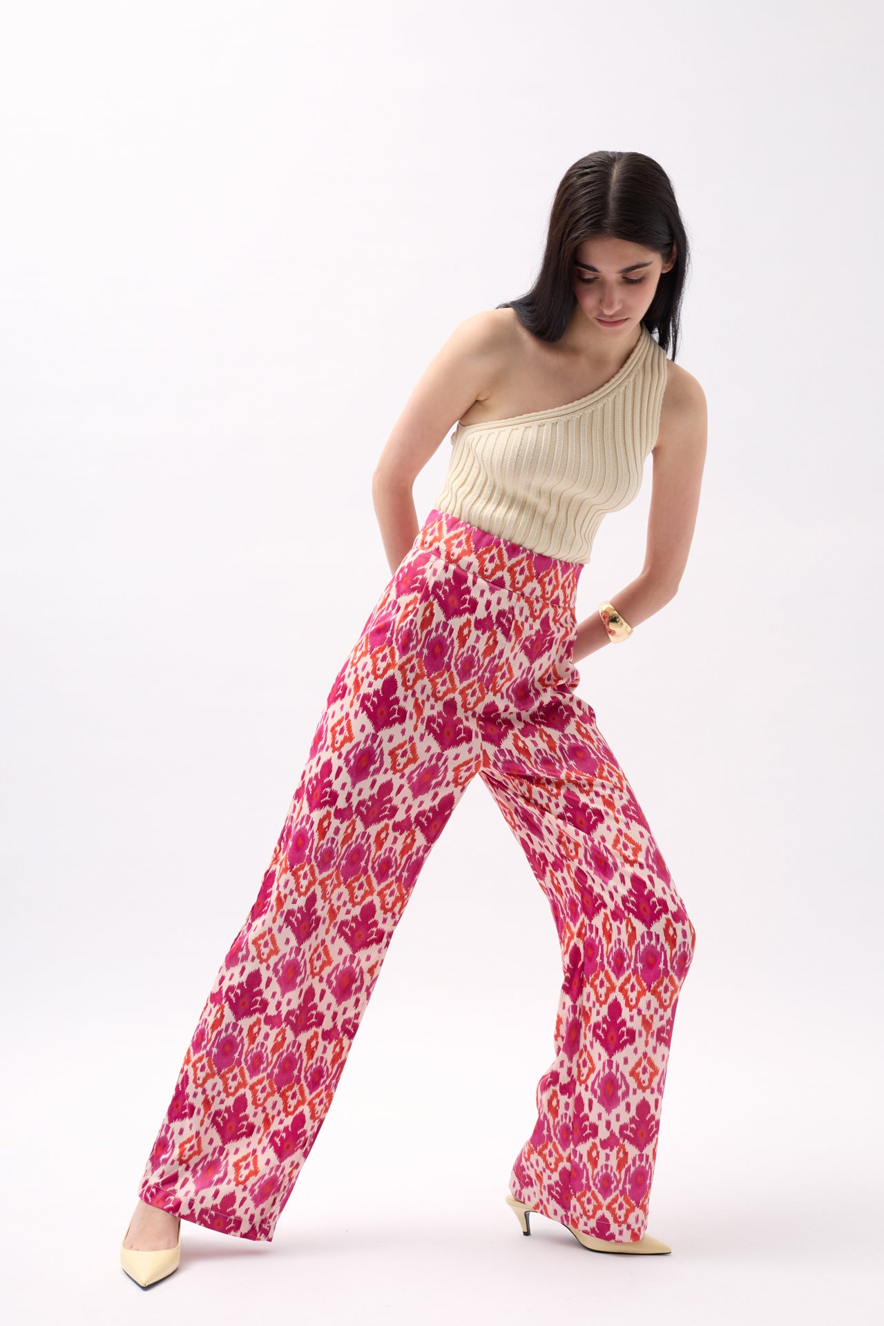 Patterned Satin Pink Trousers 