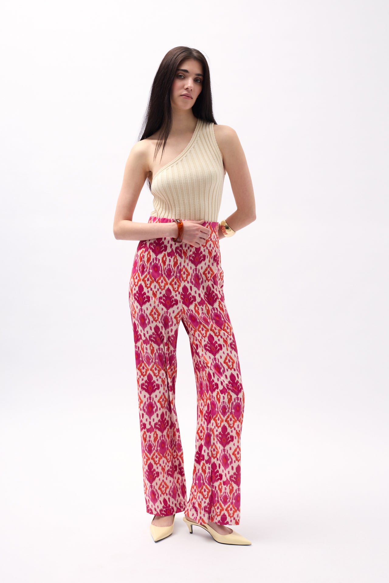 Patterned Satin Pink Trousers 