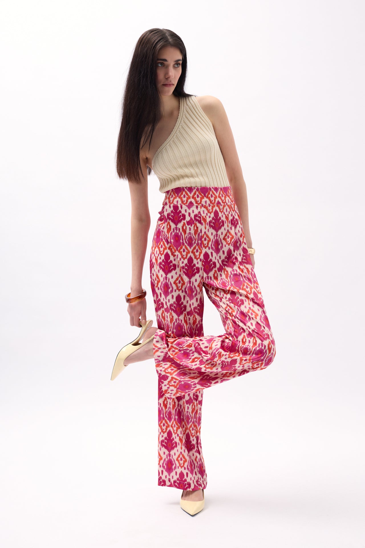 Patterned Satin Pink Trousers 