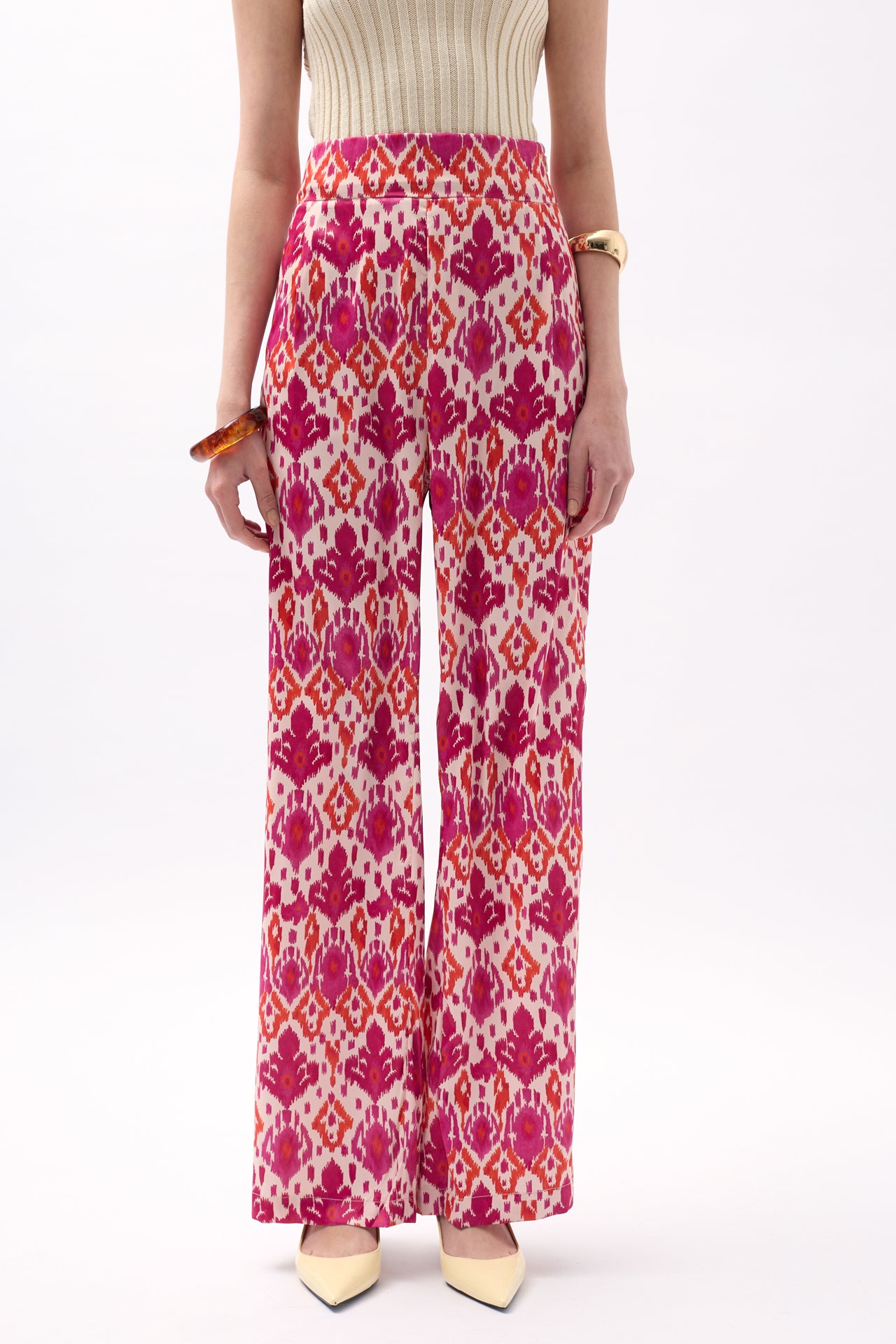 Patterned Satin Pink Trousers 