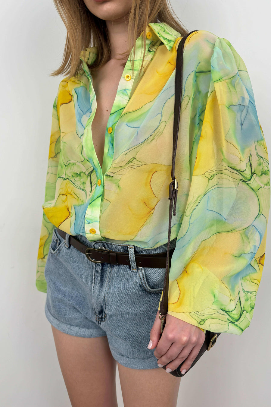 Patterned Green Chiffon Shirt 