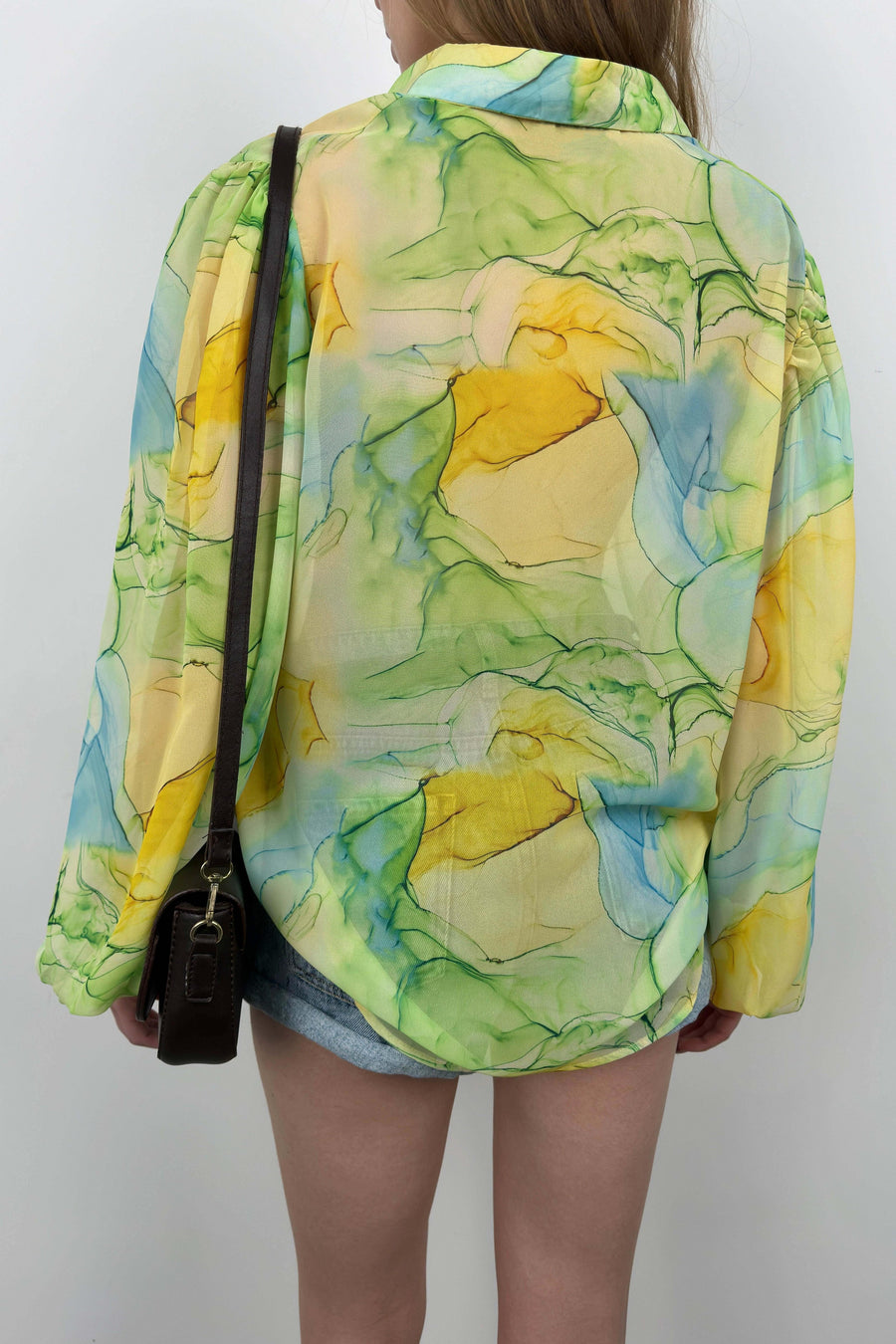 Patterned Green Chiffon Shirt 