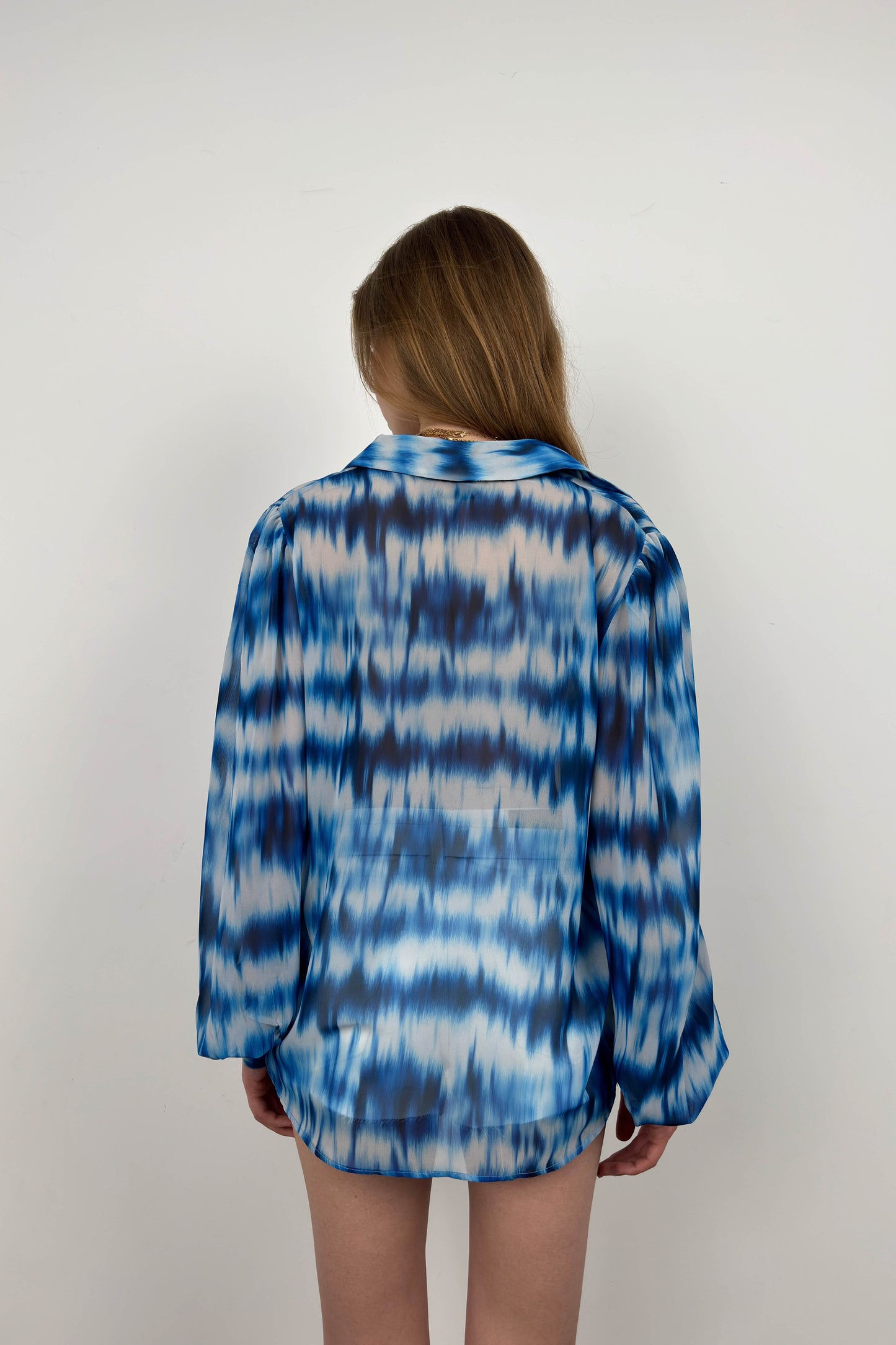 Patterned Blue Chiffon Shirt 