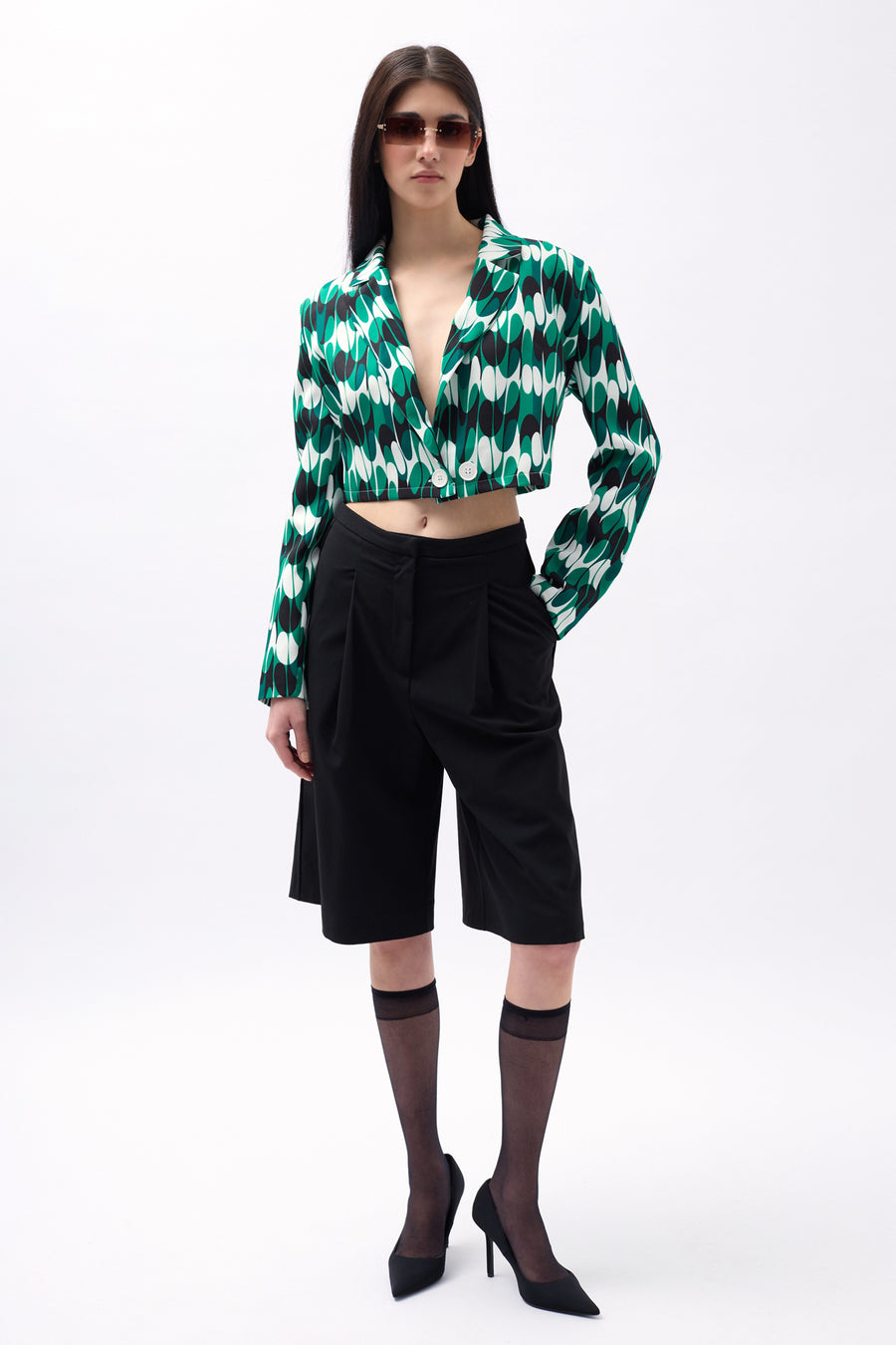 Patterned Green Crop Jacket 