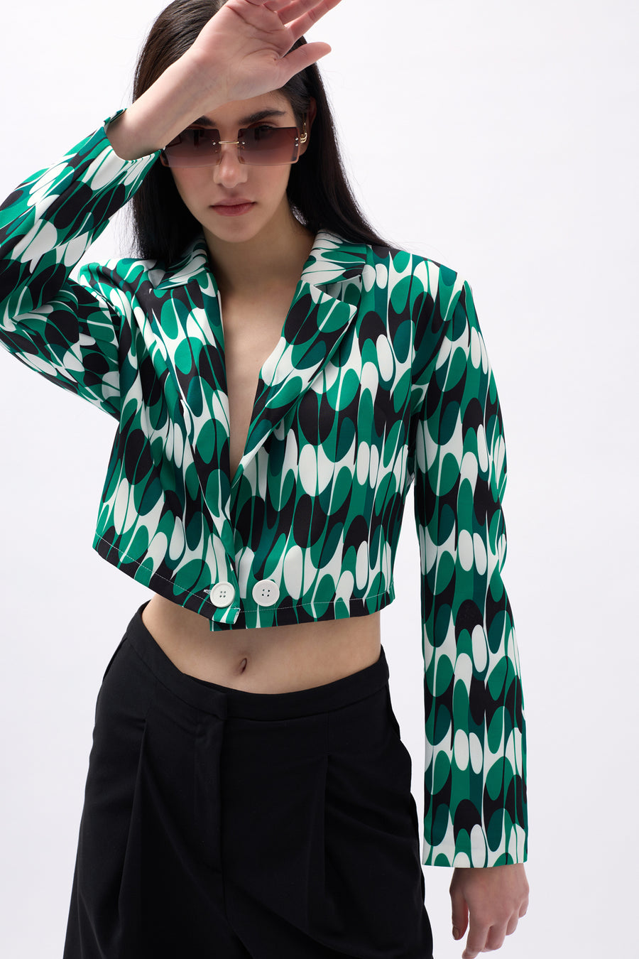 Patterned Green Crop Jacket 