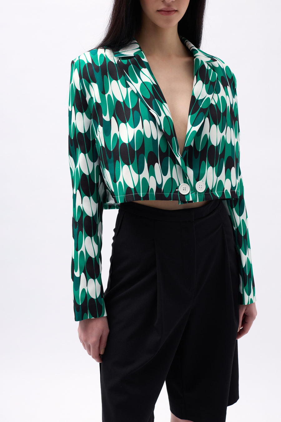 Patterned Green Crop Jacket 