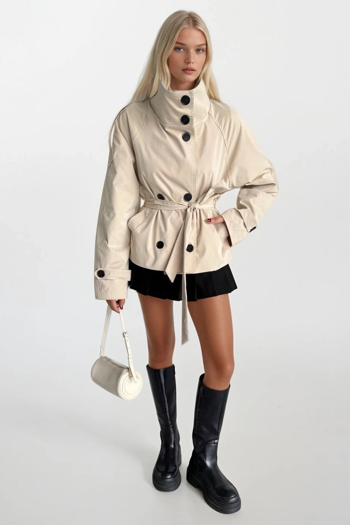 Dik Yaka Crop Bej Trençkot