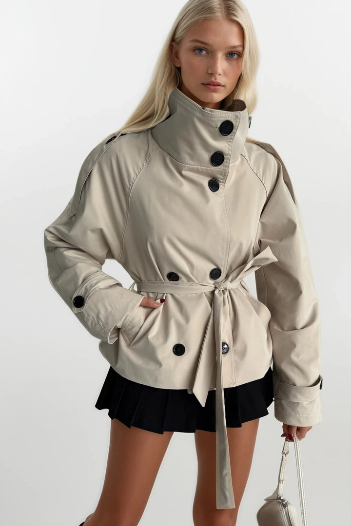 Dik Yaka Crop Bej Trençkot