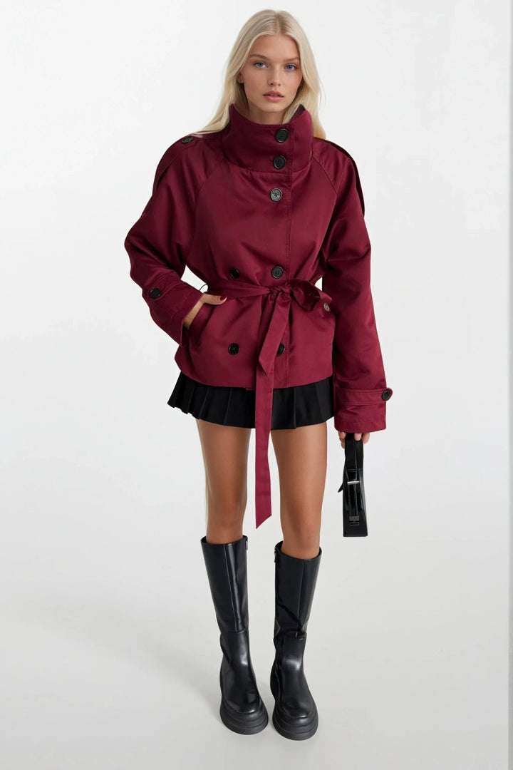 Dik Yaka Crop Bordo Trençkot