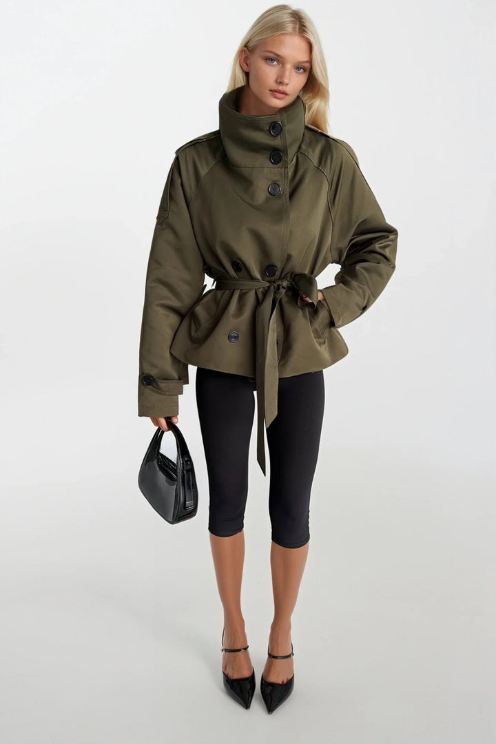 Dik Yaka Crop Haki Trençkot