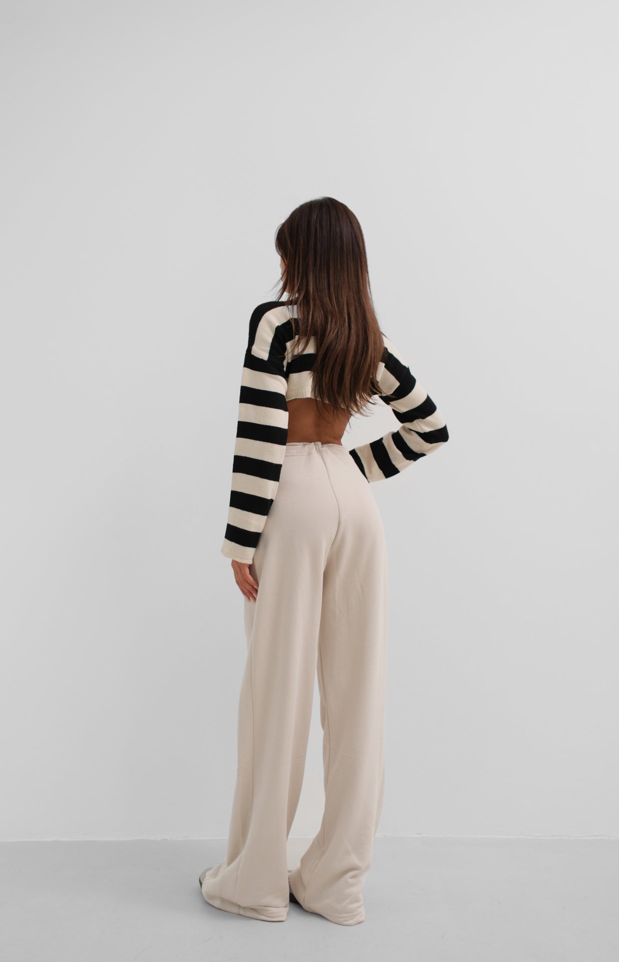 Stitch Detail Wide Leg Beige Sweatpants 