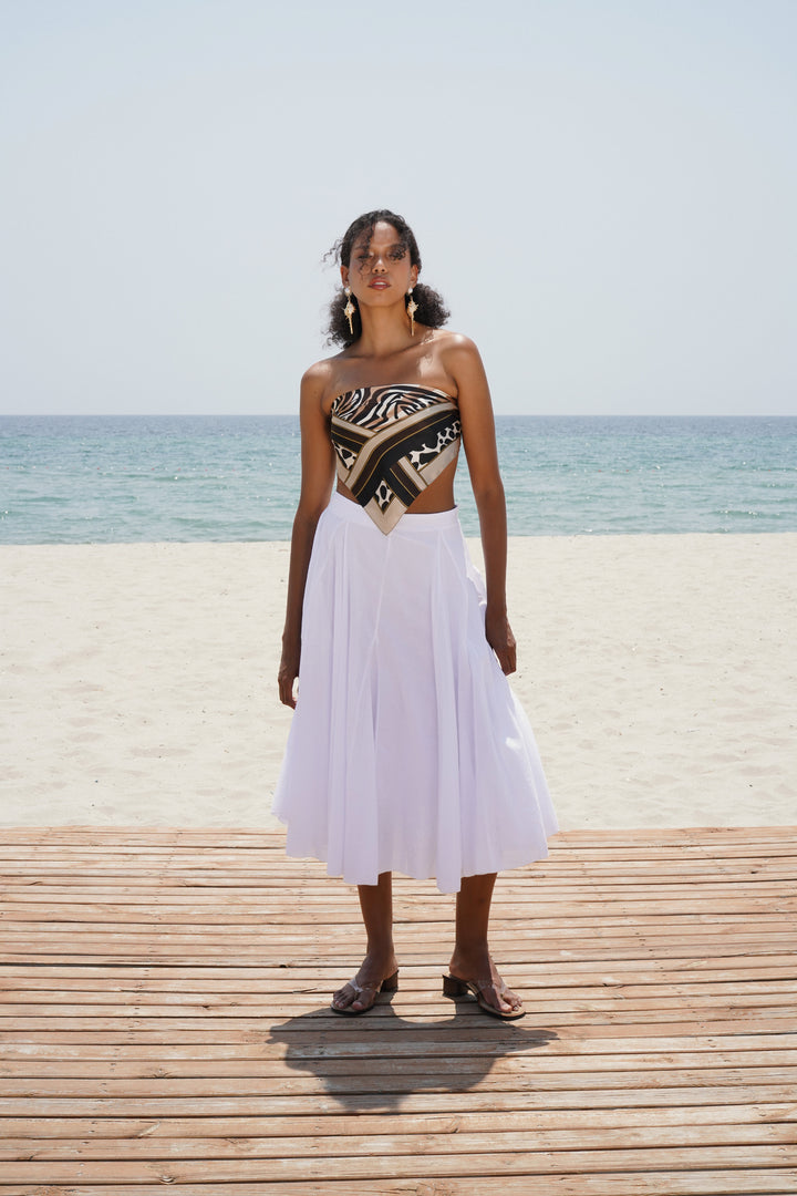 Dikiş Detay Maxi Beyaz Etek