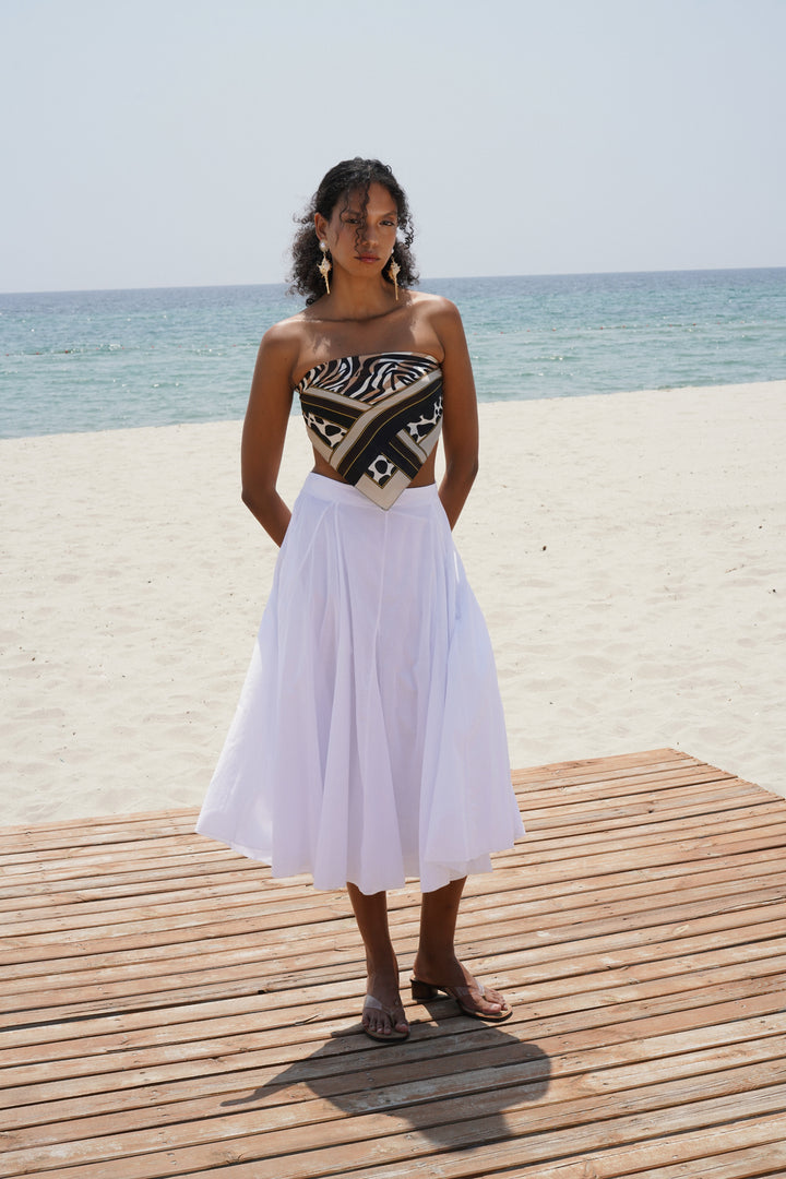 Dikiş Detay Maxi Beyaz Etek