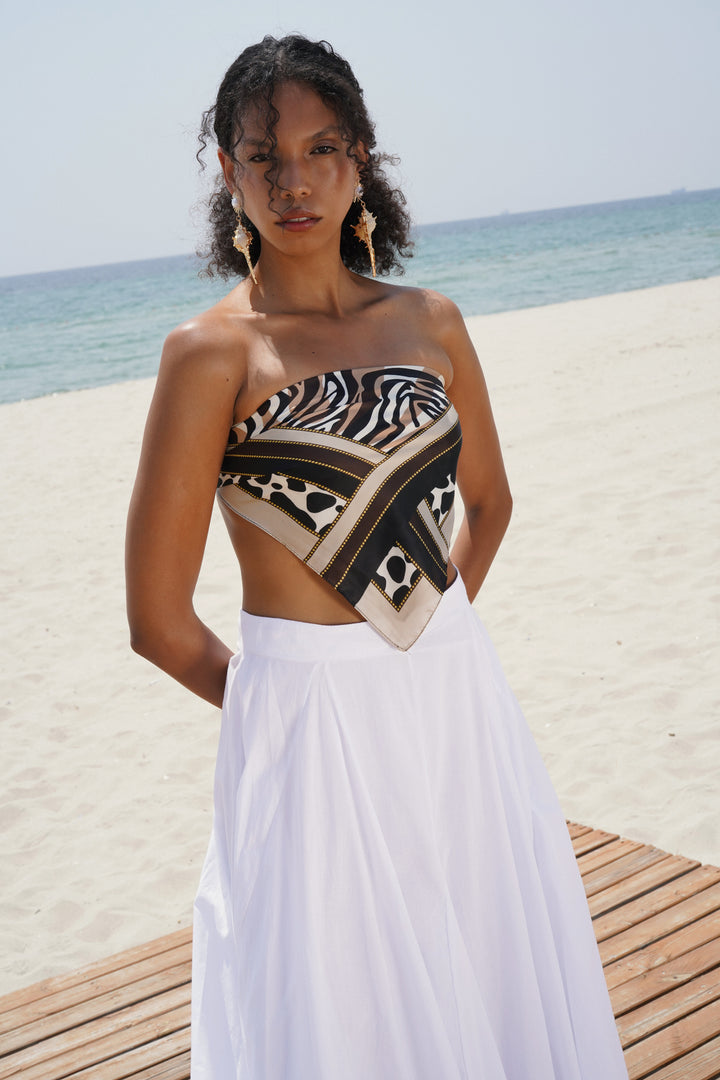 Dikiş Detay Maxi Beyaz Etek