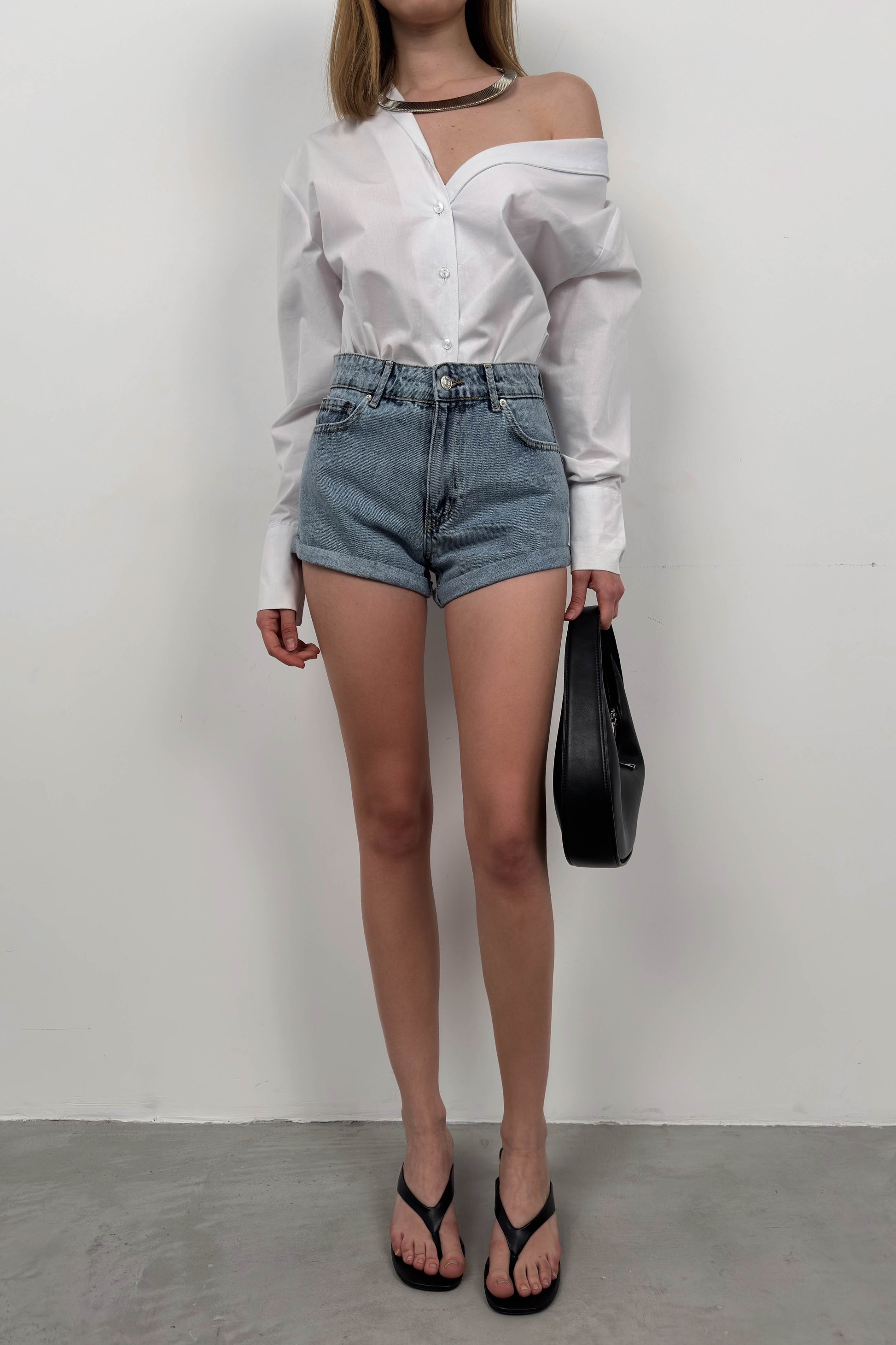 Double Leg Blue Denim Shorts 