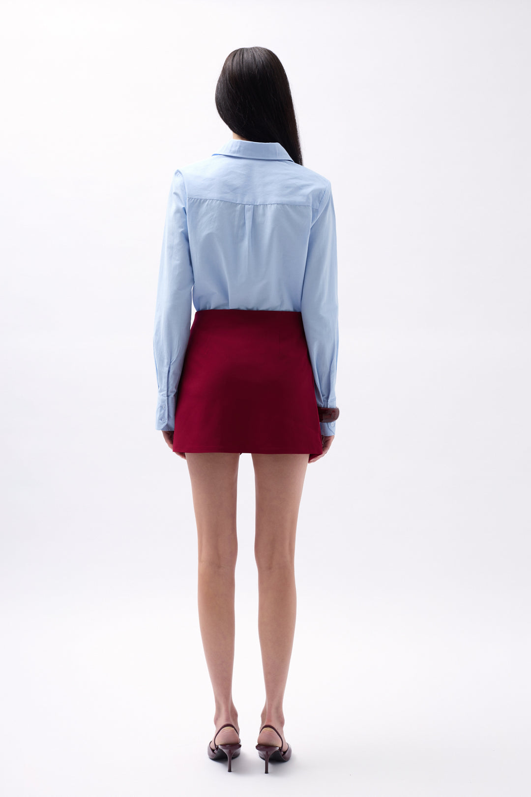 Button Detail Wrap Mini Claret Red Skirt 