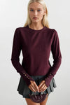 Düğme Detay Bisiklet Yaka Bordo Bluz