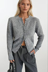 Düğme Detay Gri Dokulu Triko Hırka