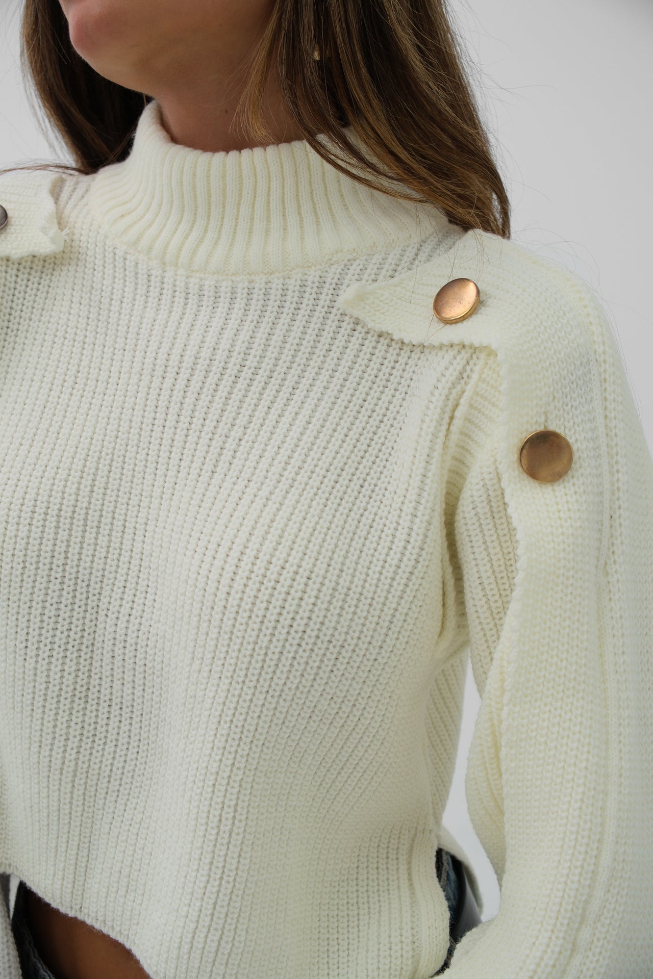 Button Detail Ecru Oversize Sweater